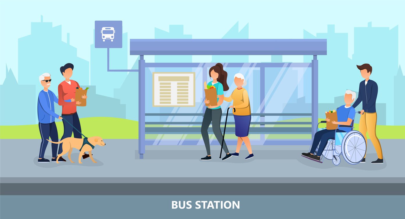 Elderly people at bus stop